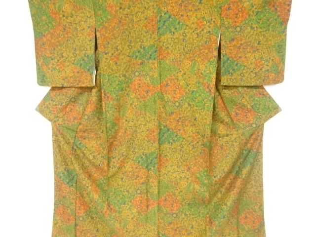 JAPANESE KIMONO / VINTAGE UNUSED KOMON KIMONO / SILK / FLOWER & BIRD & SARASA